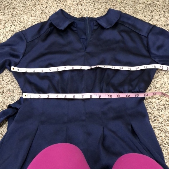 Three Floor Brigitte Jumpsuit Size US 6 Small Navy Blue Satin Ruffle Bell Sleeve - Picture 7 of 11